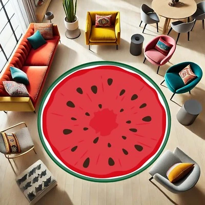 Watermelon Rug, Fruit Shaped Carpet, Summer Round Mat, Cute Kids Room Decor - Image 1 of 4