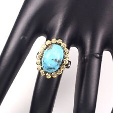 Handmade Oval Turquoise Unheated 11.44ct White Topaz 925 Sterling Silver Ring 7