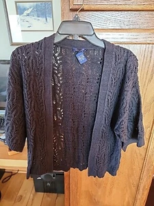 Doncaster Black Open Weave Short Sleeve Shrug Sweater NWOT Size L - Picture 1 of 5