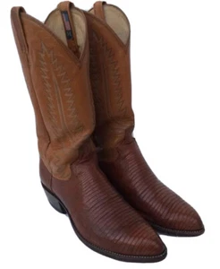 De Colección DAN POST Dos Tonos Cuero Marrón Piel de Lagarto Botas de Vaquero del Oeste Talla 8.5-9? - Imagen 1 de 12