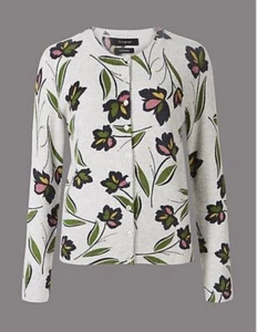 CÁRDIGAN M&S autógrafo mezcla gris pura impresión floral cachemira - Imagen 1 de 5
