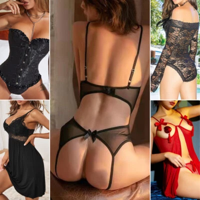 Mujeres Lencería Sexy Prendas para dormir Babydoll Prendas para dormir Encaje Top abierto Peluche Ropa interior Foto 1 de 2