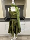 Cherlone Green & Black Sequin Dress With Organza Scarf UK 8- 10.   B26