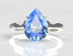 Gorgeous Solitaire Design 1.50CT Pear Cut Blue Topaz Pronged Ring Lab Created - Picture 1 of 6