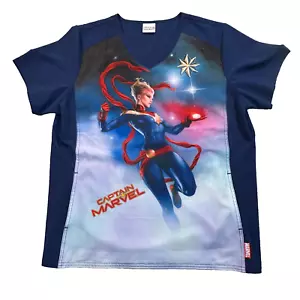 Captain Marvel 2XL Avengers Graphic V-Neck Cotton Blend Scrub Tooniforms TF637 - Picture 1 of 9