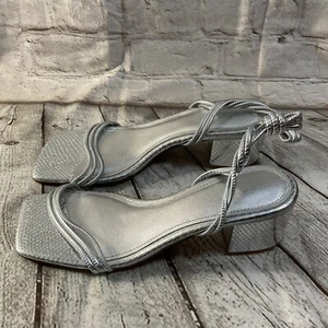 Schutz Silver Strappy Block Heel Sandals 9.5 B Metallic - Picture 1 of 5