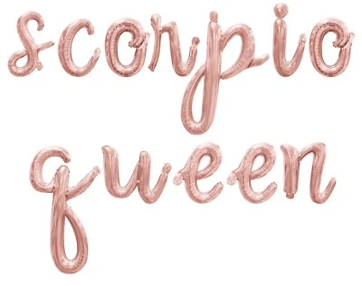 Banner globo letra escritura cursiva SCORPIO QUEEN - Decoraciones fiesta cumpleaños Foto 1 de 4