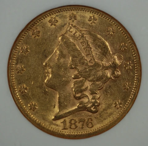 1876 Liberty Double Eagle. Gold.  NGC AU55 Cover