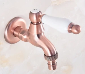Antique Red Copper Cold Water Wall Tap Garden Faucet Washing Machine Water Tap - Picture 1 of 6