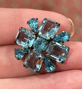 Broche de cristal corte estaño azul aguamarina austriaco de colección - Imagen 1 de 5