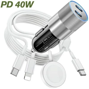 For iWatch 9/8/7/6/SE iPhone 16 15 14 40W Fast Car Charger 3 IN 1 Magnetic Cable - Picture 1 of 15