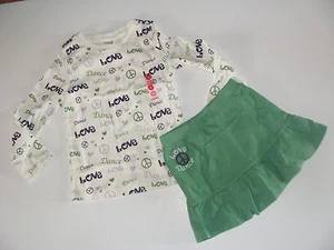 Gymboree Dance Team Girls Size 4 Green Skirt Shirt Top Set Peace Love NWT NEW - Picture 1 of 6