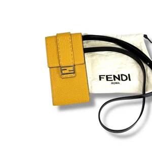 FENDI Phone Shoulder Bag with Bucket Logo in Yellow Leather - Picture 1 of 11