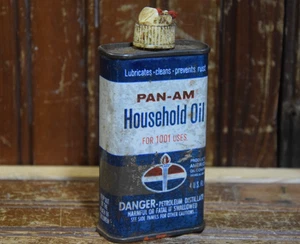 PAN AM STANDARD OIL HANDY OILER TIN CAN LITHO SIGN EMPTY 4OZ VINTAGE 1960s RUST - Picture 1 of 10