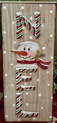 *~* HAND PAINTED "NOEL" SIGN * SNOWMAN * CANDY CANE * HOLIDAY *~* RECLAIMED WOOD - Image 1 of 2