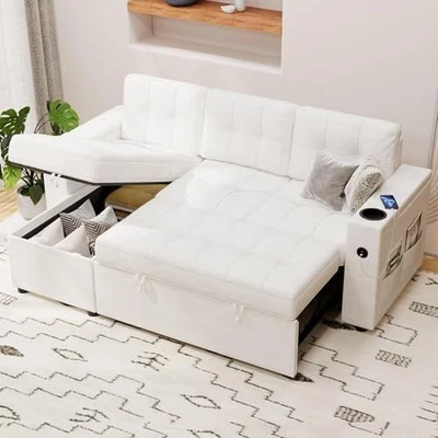沙发床,84 英寸卧铺沙发带拉出床和充电端口,L 形... — 第 1/4 张图片