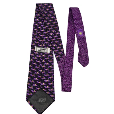 Corbata de lujo para hombre Gianni Versace púrpura negra seda tigre tejida bordada Foto 1 de 4