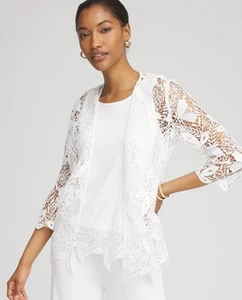 Chico's Soutache Cardigan White Floral Crochet Cotton Open Knit XXL A000750 - Picture 1 of 2