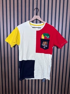 Smoke Rise T Shirt Medium Mens White Embroidered Varsity Tiger Colorblock Tee - Picture 1 of 10