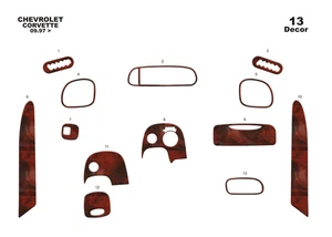 Mahogany Look Dash Trim Kit for Chevrolet Corvette 1997-2005 Auto Interior Panel - Bild 1 von 12