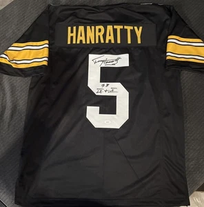 MAGLIA PERSONALIZZATA TERRY HANRATTY PITTSBURGH STEELERS SCRITTA AUTOGRAFATA JSA Cert - Foto 1 di 3
