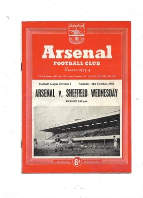 1953/4 Arsenal v Sheffield Wednesday football programme - Image 1 of 4