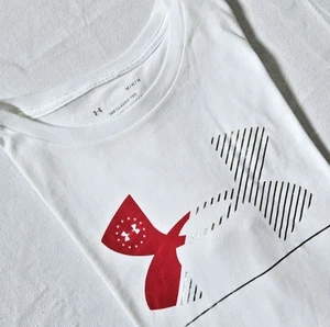 Under Armour Red & Silver Metallic Logo Short Sleeve T-Shirt Women's Size Medium - Picture 1 of 9