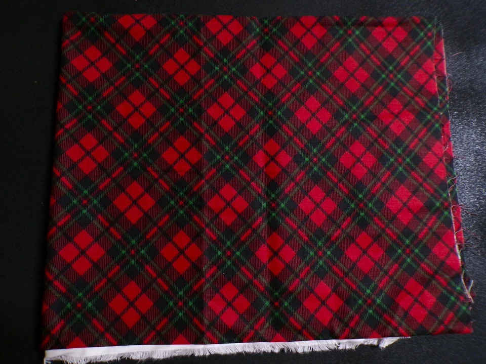 27" Red Green Black Plaid Check Christmas Fabric - Image 1 of 1