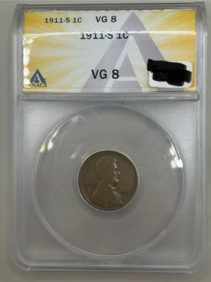 1911-S Lincoln Wheat  Cent 1C Semi-key date ANACS VG8 - Image 1 of 4