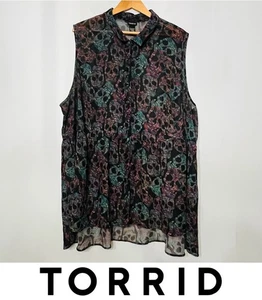 Torrid Skulls Top Sleeveless Babydoll Button Up Tunic Sheer Goth Grunge 4X - Picture 1 of 7