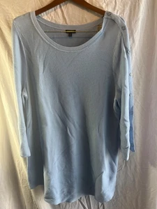 Pullover acanalado manga 3/4 tejido mezcla algodón azul talla grande 1X Talbots - Imagen 1 de 5