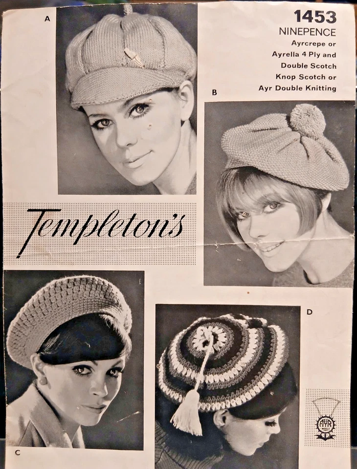 Vintage Knitting/Crochet Pattern**Ladies Peaked Cap & Beret**TEMPLETON'S 1453 - Image 1 of 1