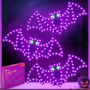 3 Pack 14" Halloween Classics Twinkling LED Bats, Hi-Vibrant Aluminum Frame B... - Picture 1 of 7