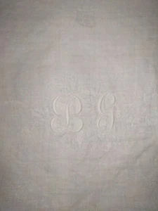 7 grandes serviettes de table en lin damassé monogramme ''BG' 'et motifs fleuris - Imagen 1 de 9