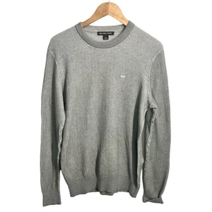MICHAEL KORS 100% Cotton Ribbed Knit Textured Men's Gray Crew Neck Sweater Sz M - Picture 1 of 9
