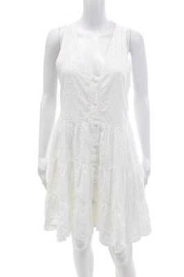 Espléndido mini vestido blanco con botones floral de algodón para mujer talla S Foto 1 de 4
