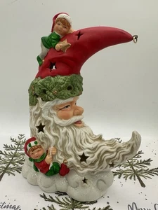 Vintage Keramik Weihnachtsmann & Elfen Halbmond Mond Figur * 8 "H * - Bild 1 von 6