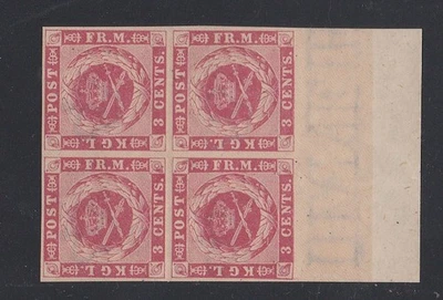 Indias Occidentales Danesas 3c Scott #2 bloque de 4 con margen de hoja mnh Foto 1 de 2