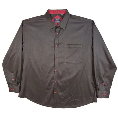 Flex Luxury Collection Button Up Shirt Mens Size 4XL LS Black Red Flip Cuffs - Image 1 of 4