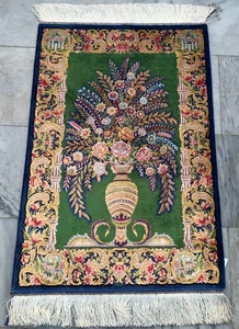 2x3 Fuß Luxus Seidig Teppich Traditionell Wandbehang Teppich Floral Seide Wandteppich Rug - Bild 1 von 10
