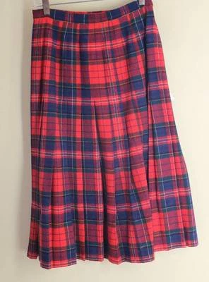 PENDLETON very vintage 60s 70s Fully Pleated Pure New Wool Plaid Skirt 12 (4/6)  - Photo 1/3