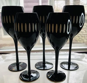 1980's Pop Art Black & White Striped Water Wine Glass Pier 1 Set of 5 - Picture 1 of 15