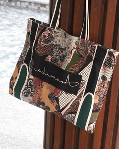 Bolso de Mano Grande Anamika Khanna X H&M Motivo Abstracto Estampado Lona Nuevo - Imagen 1 de 14