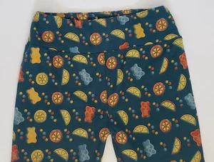 Lularoe Leggings Dk Teal Green w/ Oranges Lemons Gummy Bears OS One Size Citrus - Picture 1 of 6
