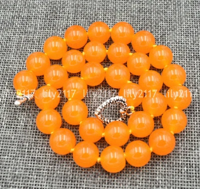 Collar de gemas de topacio naranja de América del Sur de 12 mm broches de amor de plata tibetana 18"" Foto 1 de 4
