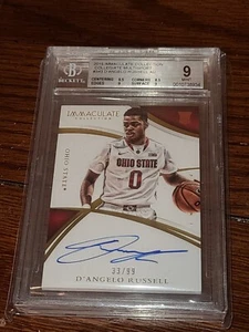 D'Angelo Russell BGS 9 2015 Panini Immaculate College Rookie Auto /99 RC Pop 1 - Picture 1 of 2
