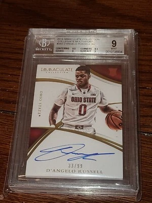 D'Angelo Russell BGS 9 2015 Panini Immaculate College Rookie Auto /99 RC Pop 1 - Image 1 of 2