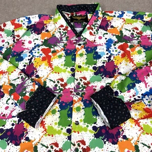 Camisa de Vestir Para Hombres PREMIERE Colorida Pintura Salpicaduras Botón 5XL Elegante Puño Abatible Arte - Imagen 1 de 13