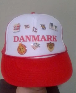 Vintage Lillehammer Danmark Denmark ‘94 Winter Olympic Lot Mesh Trucker Hat Pins - Picture 1 of 10