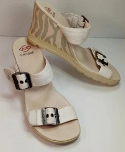 Palladium PLDM Womens 38 Sandals Size 7 White Canvas Zebra Print Wedges Slip On - Picture 1 of 10